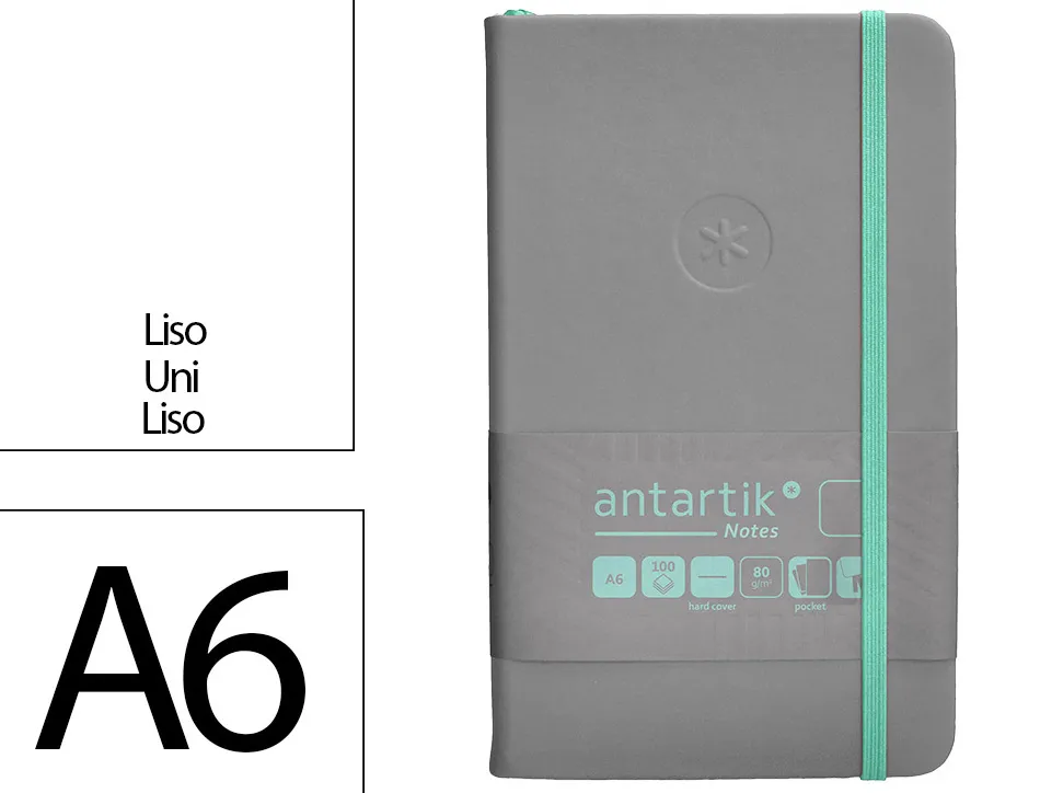 Carnet fermeture elastique turquoise antartik notes couverture rigide a6 papier uni ivoire 100 feuilles 80gr fsc gris