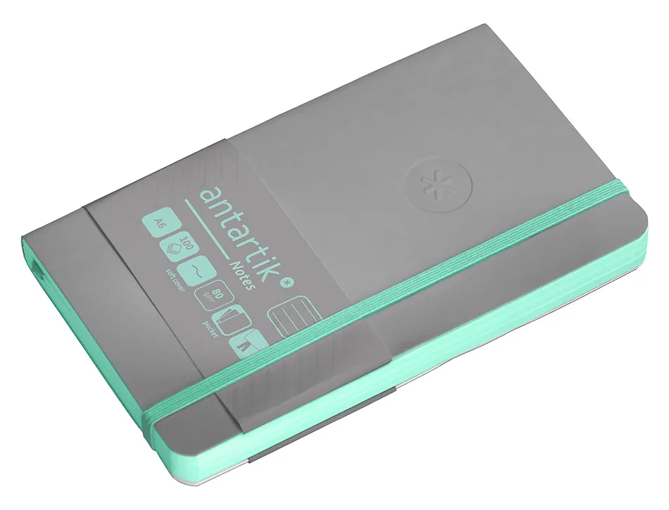 Carnet fermeture elastique vert menthe antartik notes couverture souple a6 ligne 100feuilles 80gr fsc coloris gris