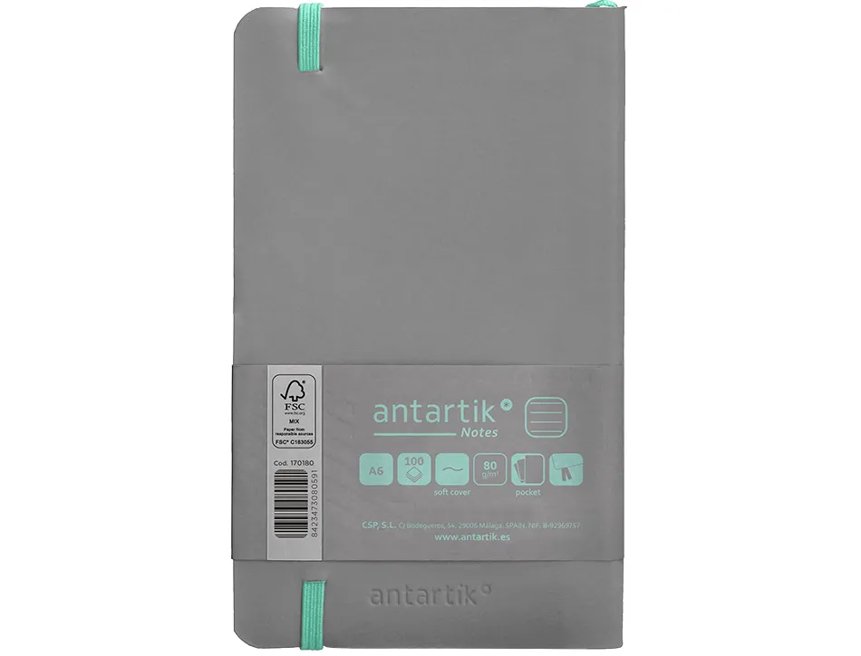 Carnet fermeture elastique vert menthe antartik notes couverture souple a6 ligne 100feuilles 80gr fsc coloris gris