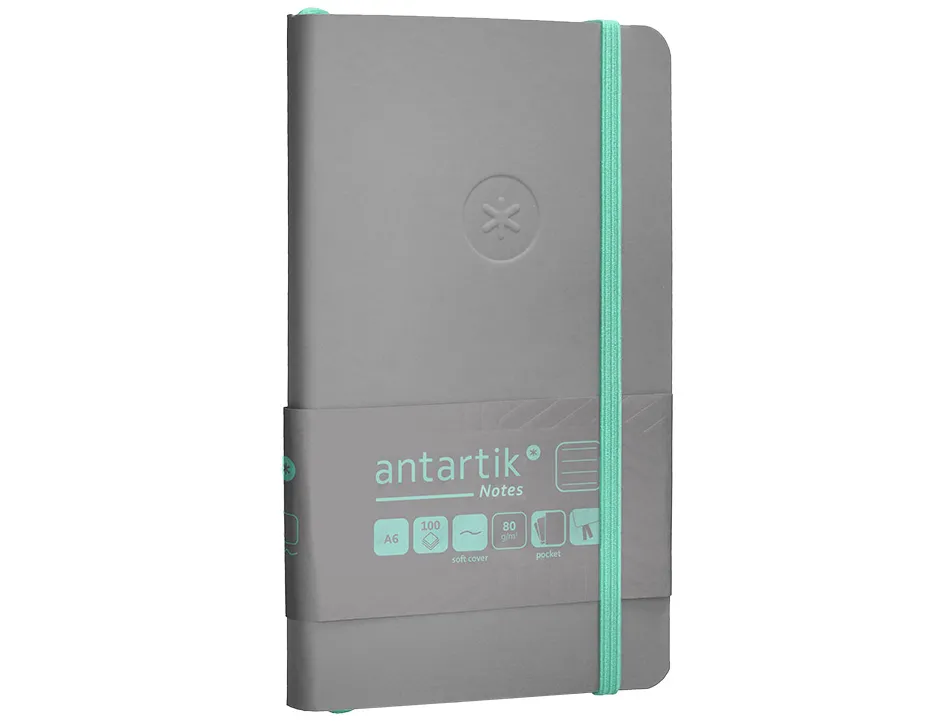 Carnet fermeture elastique vert menthe antartik notes couverture souple a6 ligne 100feuilles 80gr fsc coloris gris