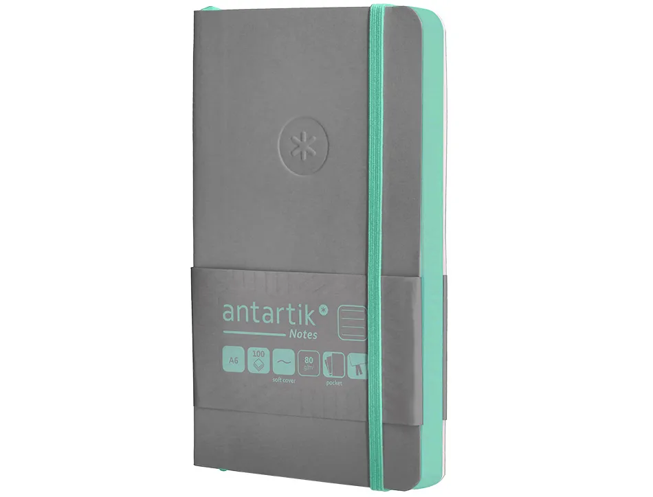 Carnet fermeture elastique vert menthe antartik notes couverture souple a6 ligne 100feuilles 80gr fsc coloris gris