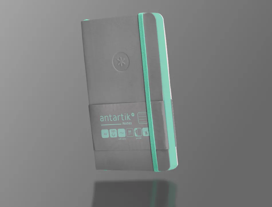 Carnet fermeture elastique vert menthe antartik notes couverture souple a6 ligne 100feuilles 80gr fsc coloris gris