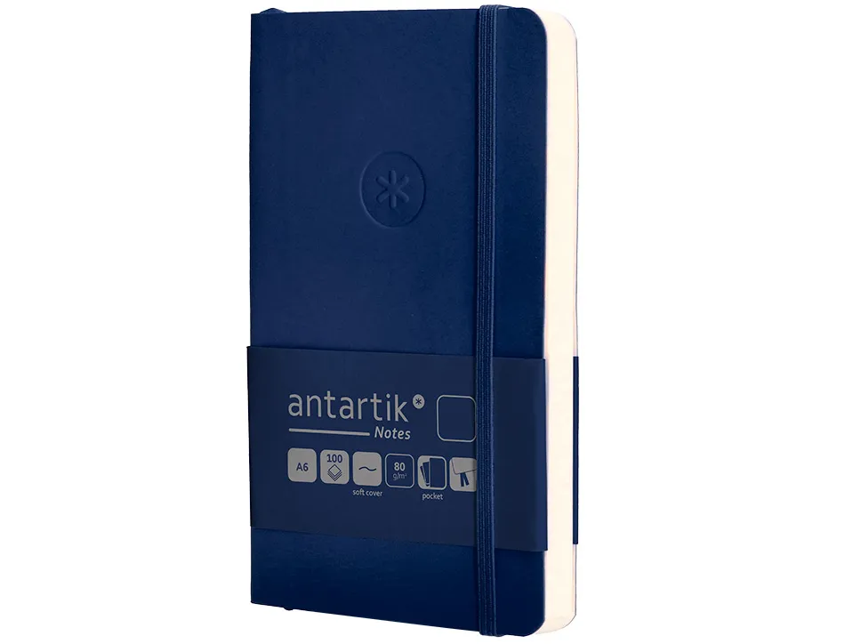 Carnet fermeture elastique antartik notes couverture souple a6 papier uni ivoire 100 feuilles 80gr fsc bleu marine
