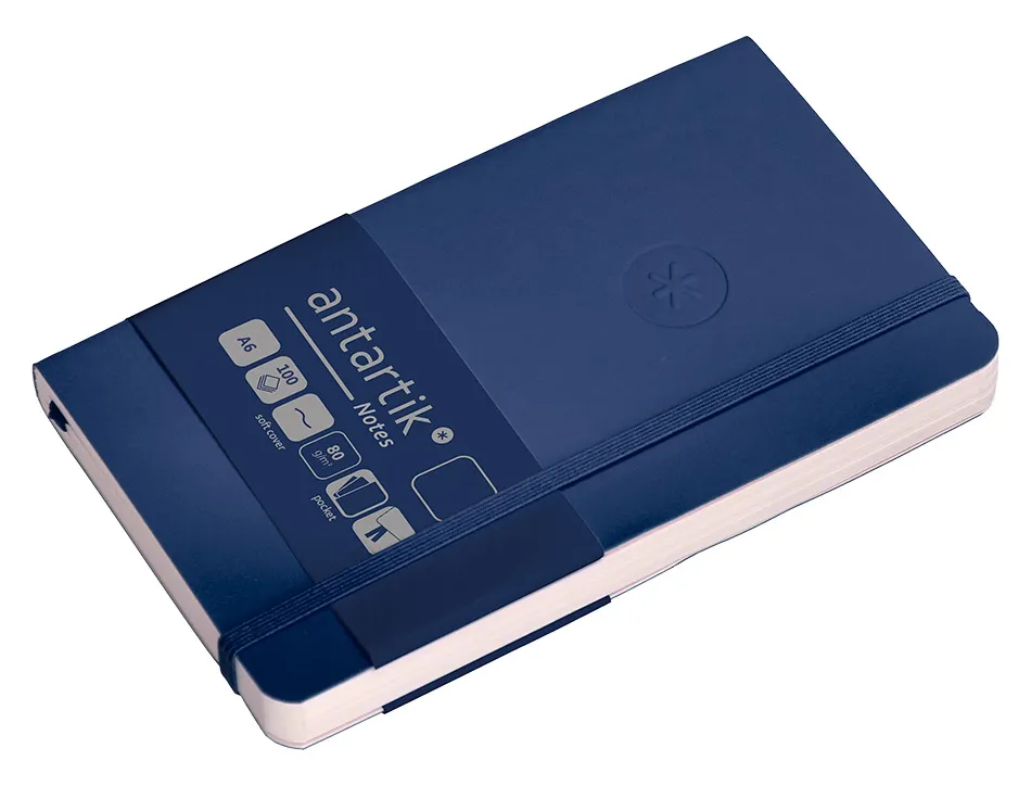 Carnet fermeture elastique antartik notes couverture souple a6 papier uni ivoire 100 feuilles 80gr fsc bleu marine