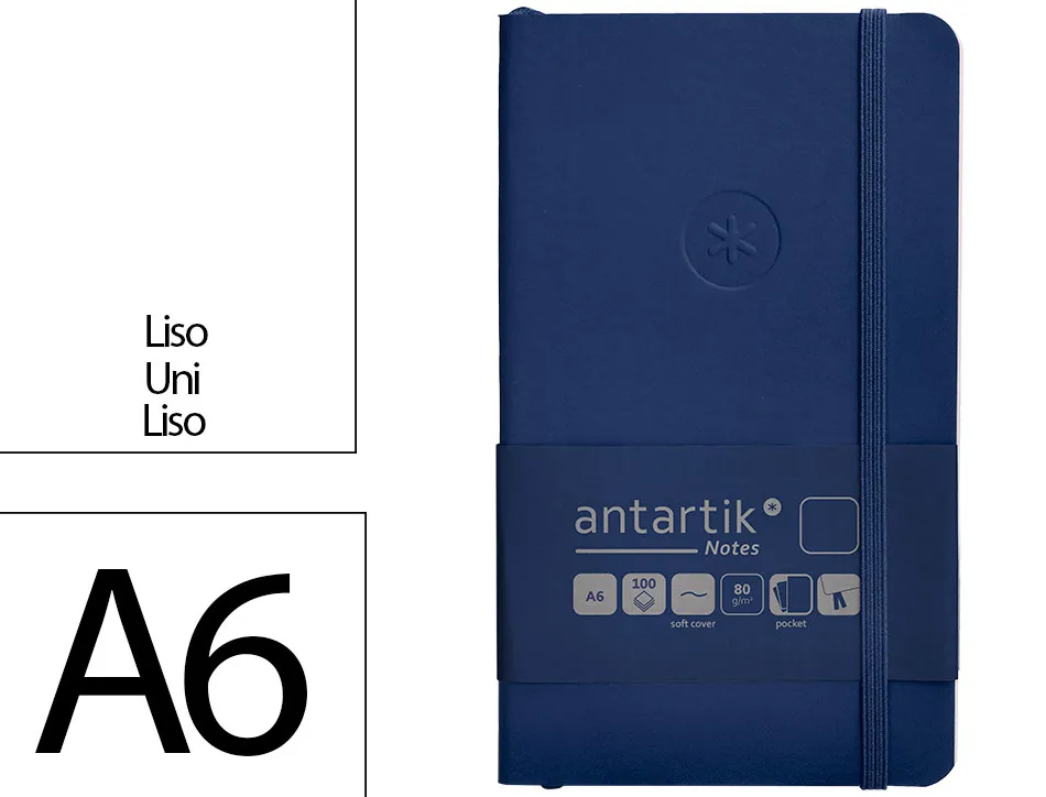 Carnet fermeture elastique antartik notes couverture souple a6 papier uni ivoire 100 feuilles 80gr fsc bleu marine