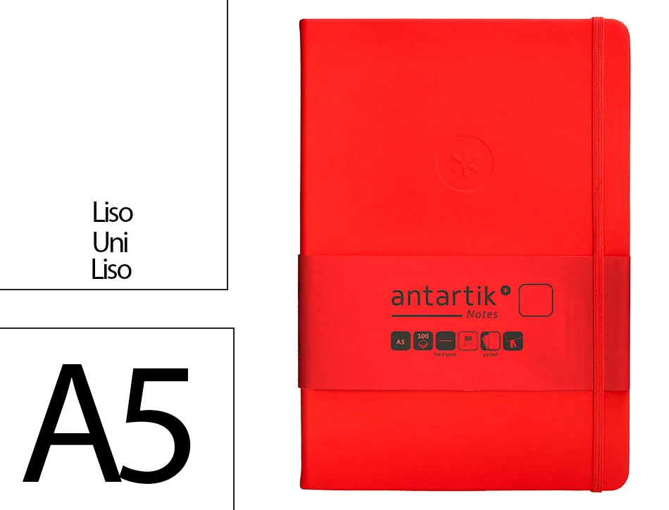 Carnet fermeture elastique antartik notes couverture rigide a5 papier uni ivoire 100 feuilles 80gr fsc coloris rouge