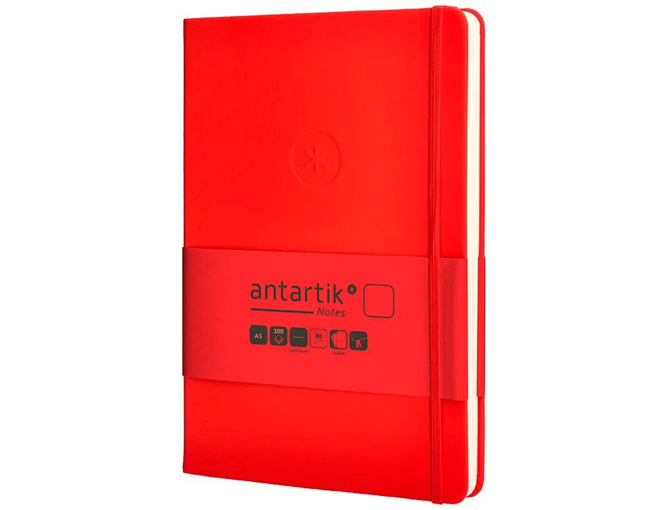 Carnet fermeture elastique antartik notes couverture rigide a5 papier uni ivoire 100 feuilles 80gr fsc coloris rouge