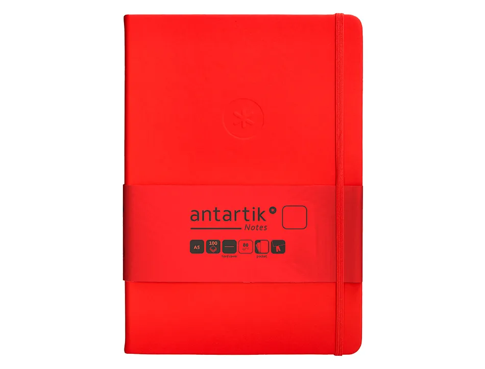 Carnet fermeture elastique antartik notes couverture rigide a5 papier uni ivoire 100 feuilles 80gr fsc coloris rouge