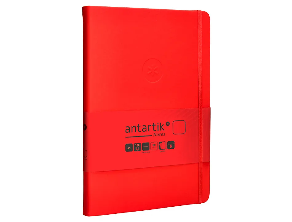 Carnet fermeture elastique antartik notes couverture rigide a5 papier uni ivoire 100 feuilles 80gr fsc coloris rouge