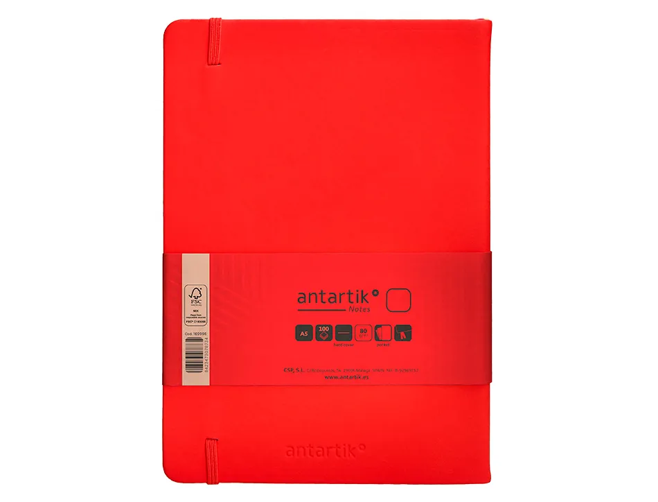 Carnet fermeture elastique antartik notes couverture rigide a5 papier uni ivoire 100 feuilles 80gr fsc coloris rouge