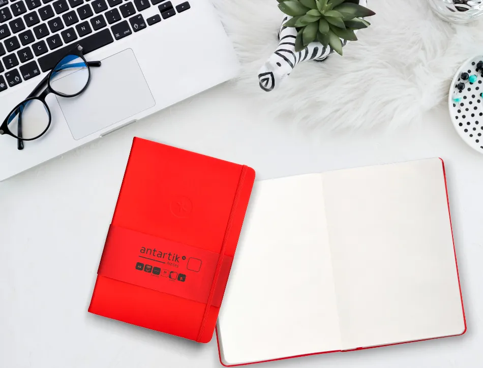 Carnet fermeture elastique antartik notes couverture rigide a5 papier uni ivoire 100 feuilles 80gr fsc coloris rouge