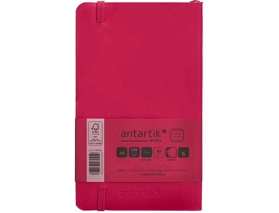 Carnet fermeture elastique antartik notes couverture souple a6 ligne 100 feuilles 80gr fsc coloris framboise