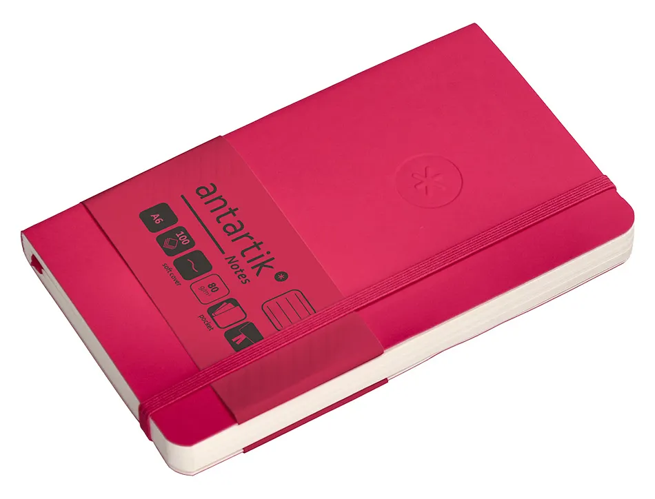 Carnet fermeture elastique antartik notes couverture souple a6 ligne 100 feuilles 80gr fsc coloris framboise
