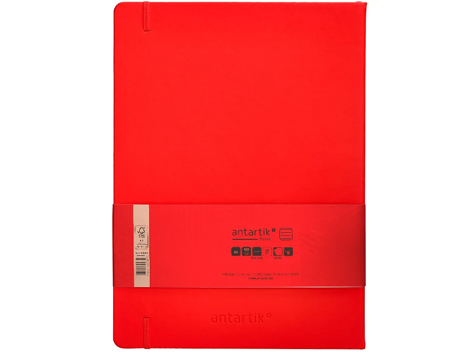 Carnet fermeture elastique antartik notes couverture rigide a4 ligne 100 feuilles 80gr fsc coloris rouge
