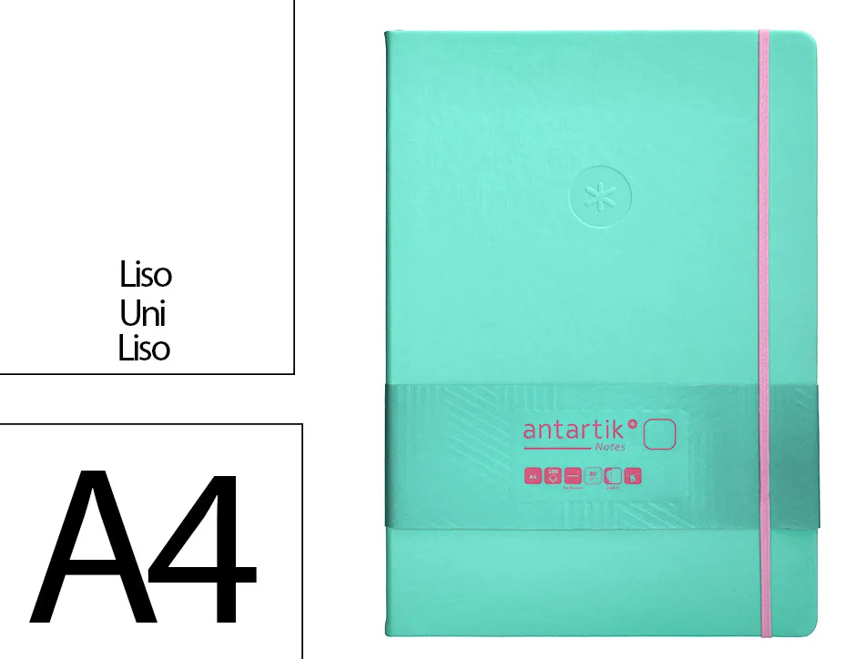 Carnet fermeture elastique rose antartik notes couverture rigide a4 papier uni ivoire 100 feuilles 80gr fsc turquoise