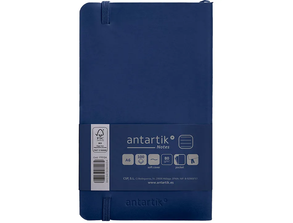 Carnet fermeture elastique antartik notes couverture souple a6 ligne 100 feuilles 80gr fsc coloris bleu marine