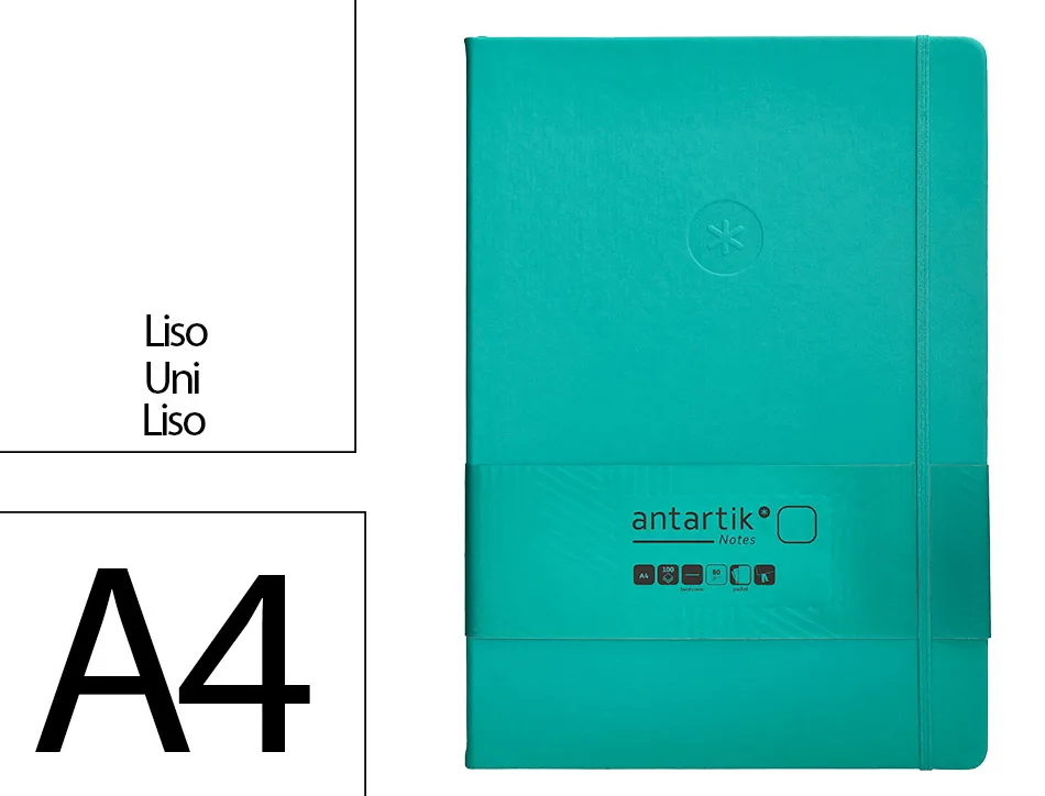 Carnet fermeture elastique antartik notes couverture rigide a4 papier uni ivoire 100 feuilles 80gr fsc turquoise