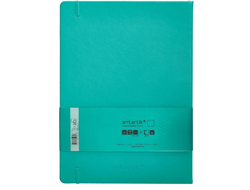 Carnet fermeture elastique antartik notes couverture rigide a4 papier uni ivoire 100 feuilles 80gr fsc turquoise