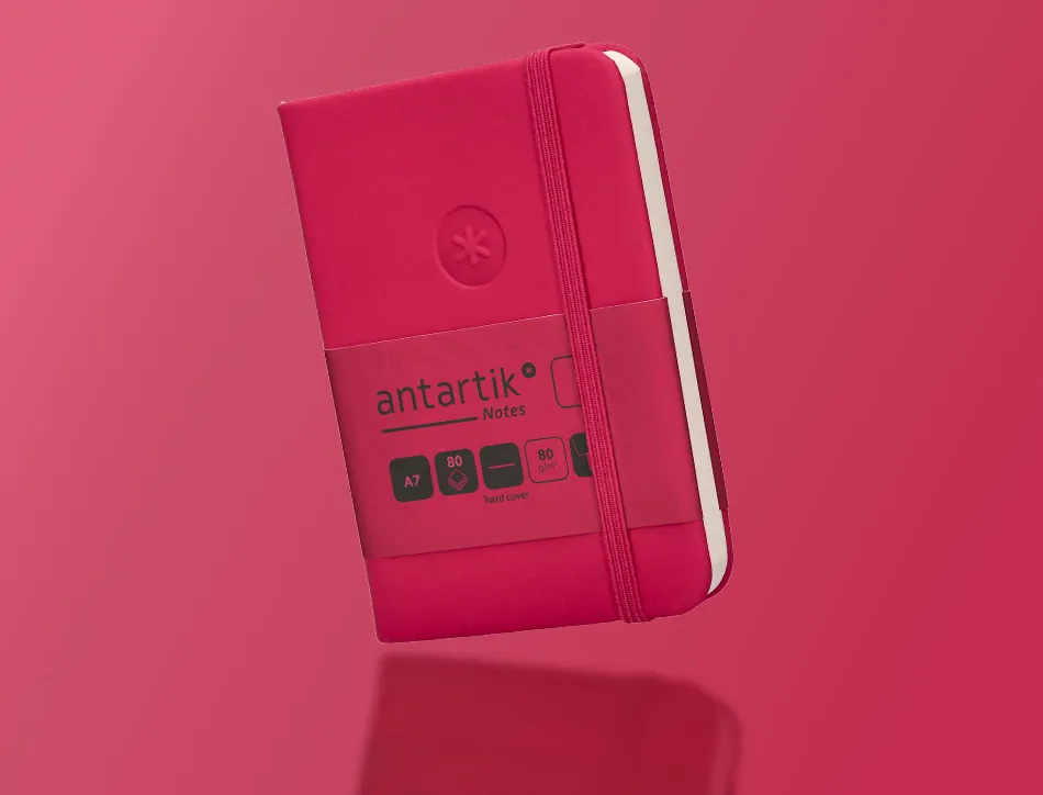 Carnet fermeture elastique antartik notes couverture rigide a7 papier uni ivoire 80feuilles 80gr fsc framboise