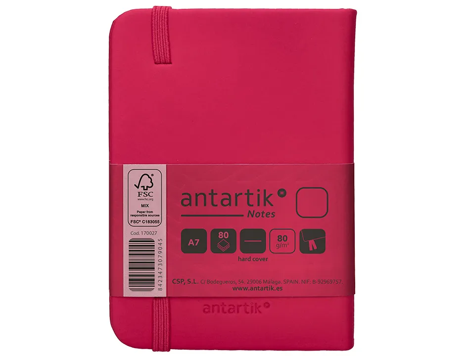 Carnet fermeture elastique antartik notes couverture rigide a7 papier uni ivoire 80feuilles 80gr fsc framboise