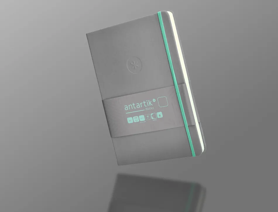 Carnet fermeture elastique turquoise antartik notes couverture rigide a5 papier uni ivoire 100 feuilles 80gr fsc gris