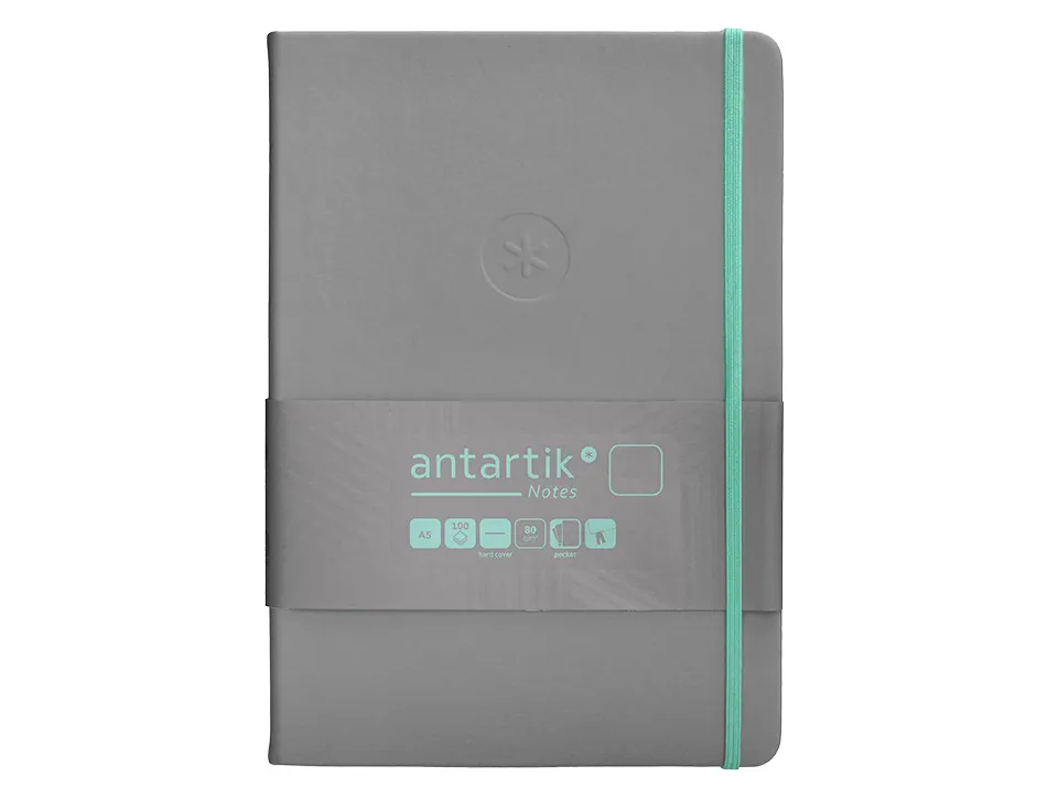 Carnet fermeture elastique turquoise antartik notes couverture rigide a5 papier uni ivoire 100 feuilles 80gr fsc gris