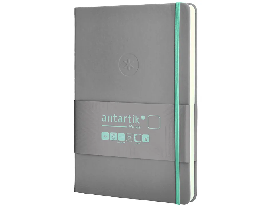 Carnet fermeture elastique turquoise antartik notes couverture rigide a5 papier uni ivoire 100 feuilles 80gr fsc gris