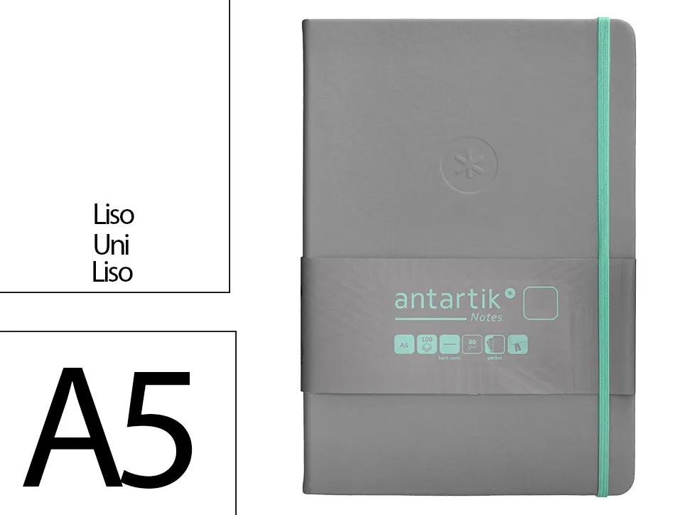 Carnet fermeture elastique turquoise antartik notes couverture rigide a5 papier uni ivoire 100 feuilles 80gr fsc gris