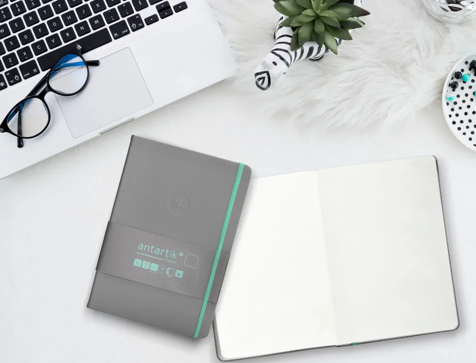 Carnet fermeture elastique turquoise antartik notes couverture rigide a5 papier uni ivoire 100 feuilles 80gr fsc gris