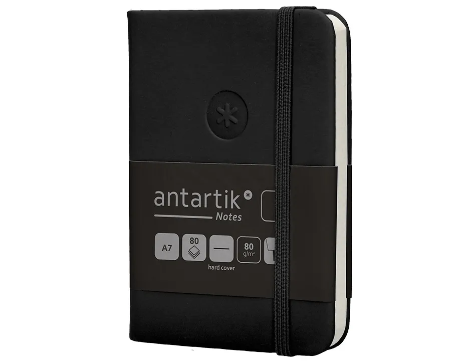 Carnet fermeture elastique antartik notes couverture rigide a7 papier uni ivoire 80 feuilles 80gr fsc coloris noir