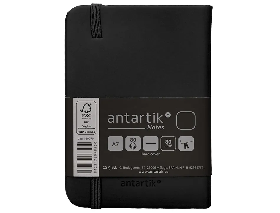 Carnet fermeture elastique antartik notes couverture rigide a7 papier uni ivoire 80 feuilles 80gr fsc coloris noir