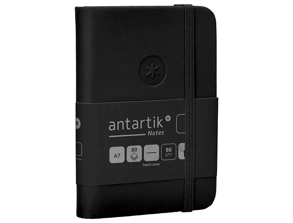 Carnet fermeture elastique antartik notes couverture rigide a7 papier uni ivoire 80 feuilles 80gr fsc coloris noir