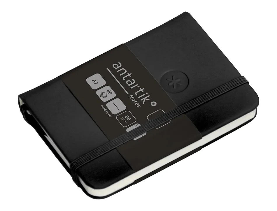 Carnet fermeture elastique antartik notes couverture rigide a7 papier uni ivoire 80 feuilles 80gr fsc coloris noir
