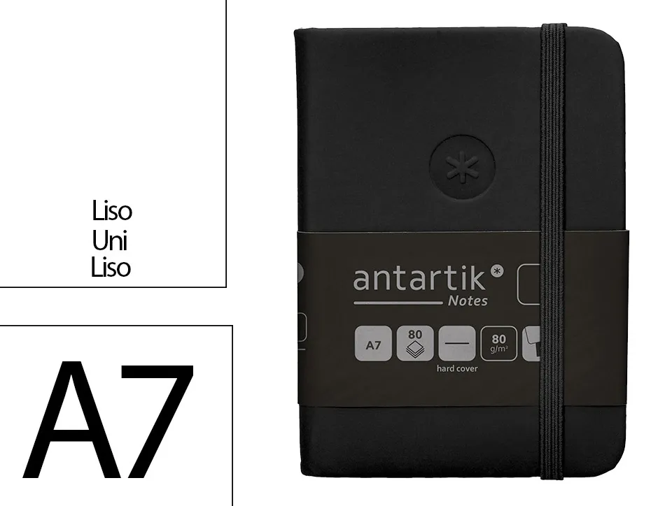 Carnet fermeture elastique antartik notes couverture rigide a7 papier uni ivoire 80 feuilles 80gr fsc coloris noir