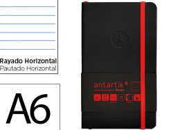 Carnet fermeture elastique rouge antartik notes couverture souple a6 ligne 100feuilles 80gr fsc coloris noir