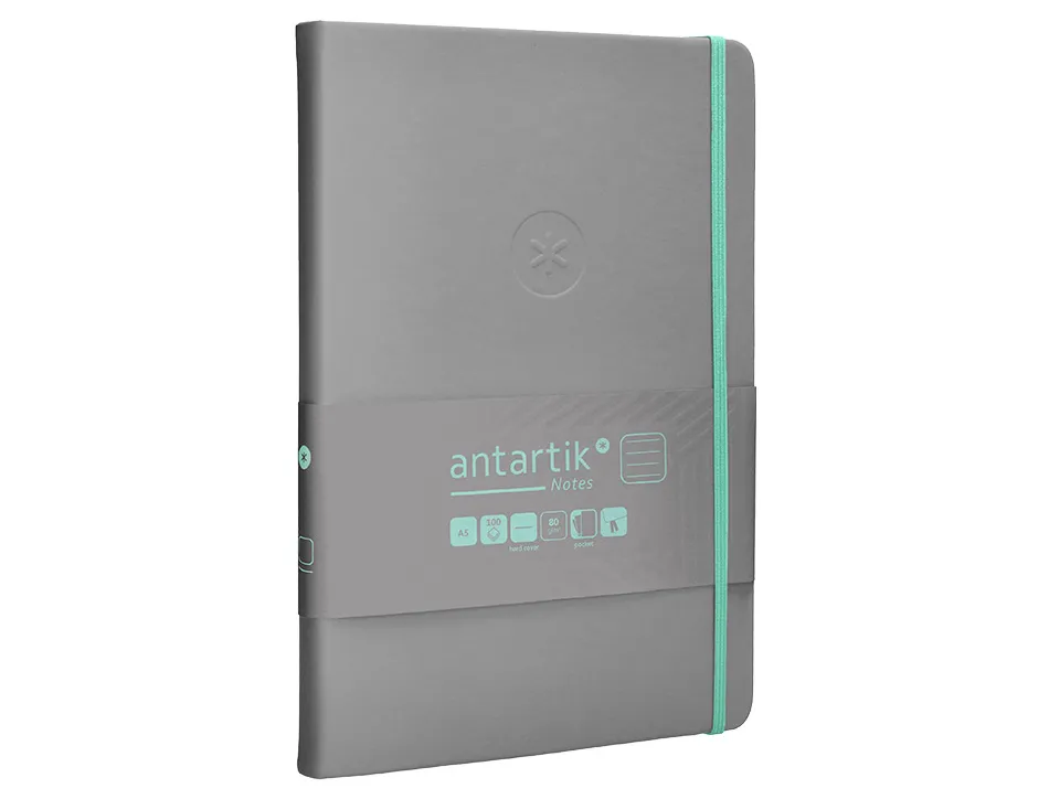 Carnet fermeture elastique turquoise antartik notes couverture rigide a5 ligne 100feuilles 80gr fsc coloris gris