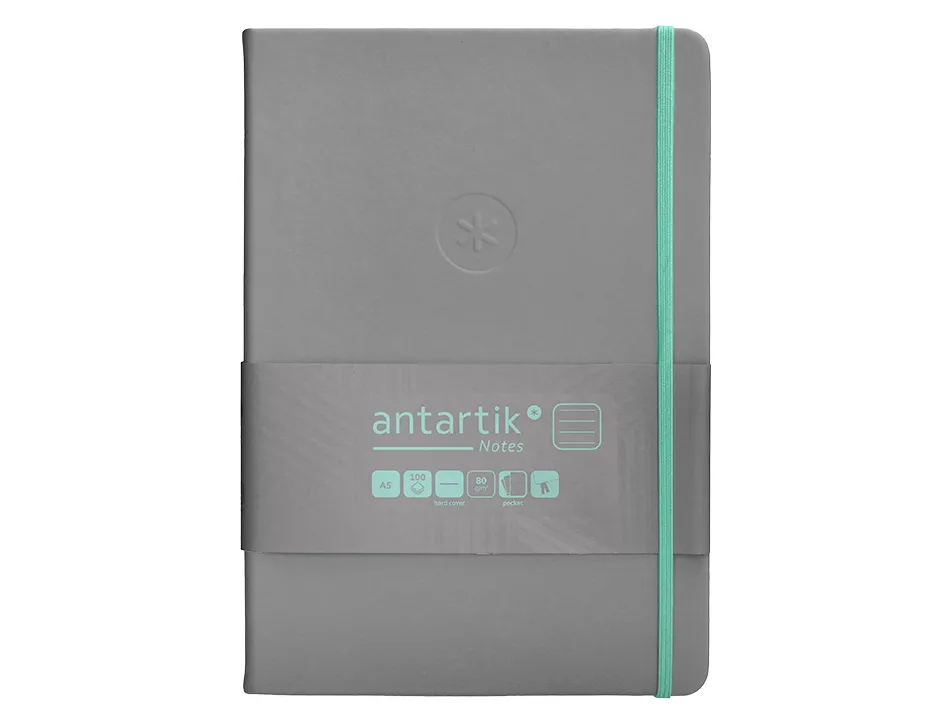 Carnet fermeture elastique turquoise antartik notes couverture rigide a5 ligne 100feuilles 80gr fsc coloris gris