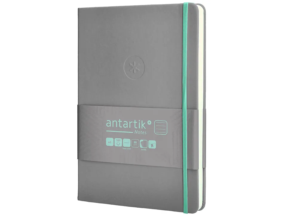 Carnet fermeture elastique turquoise antartik notes couverture rigide a5 ligne 100feuilles 80gr fsc coloris gris