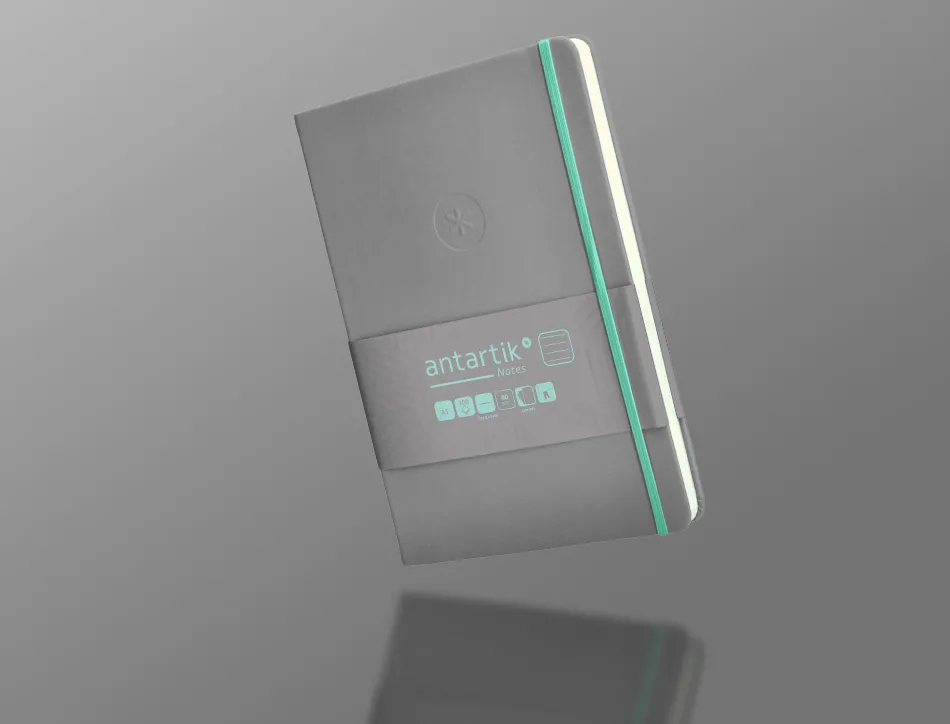 Carnet fermeture elastique turquoise antartik notes couverture rigide a5 ligne 100feuilles 80gr fsc coloris gris