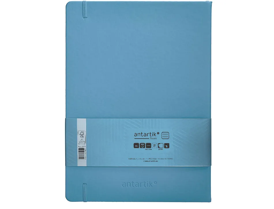 Carnet fermeture elastique antartik notes couverture rigide a4 ligne 100 feuilles 80gr fsc coloris bleu ciel