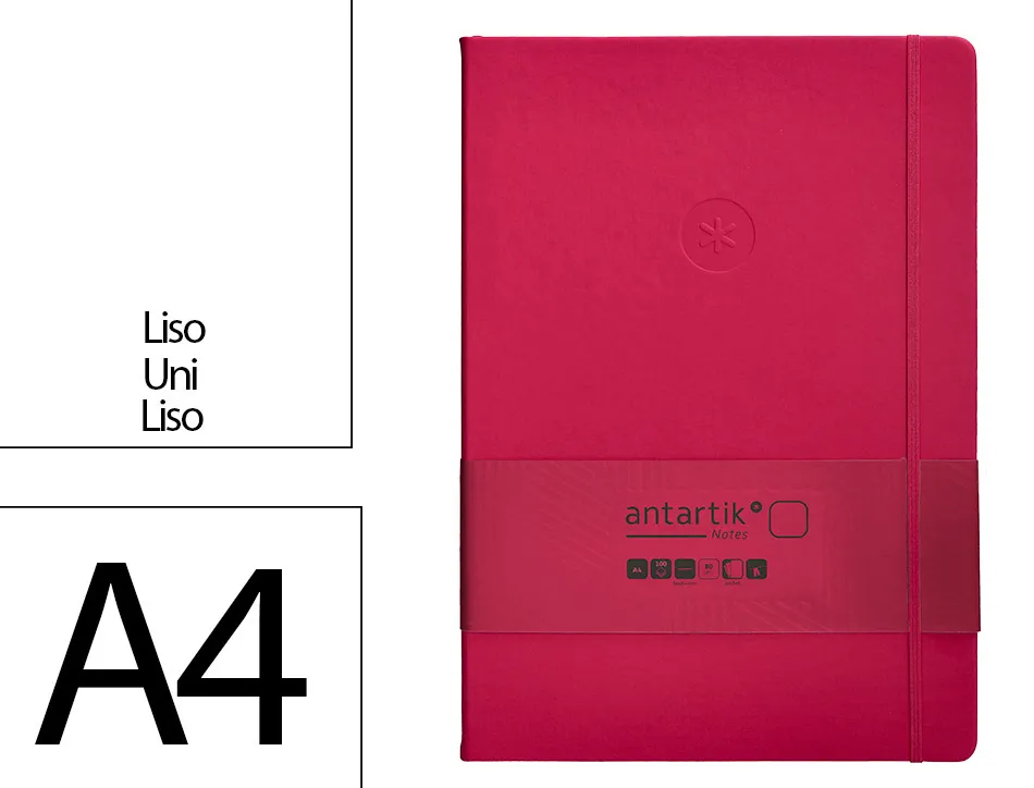 Carnet fermeture elastique antartik notes couverture rigide a4 papier uni ivoire 100 feuilles 80gr fsc framboise