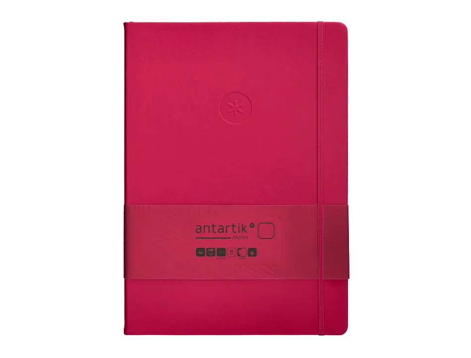 Carnet fermeture elastique antartik notes couverture rigide a4 papier uni ivoire 100 feuilles 80gr fsc framboise