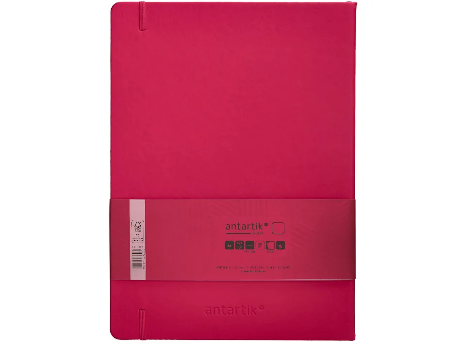 Carnet fermeture elastique antartik notes couverture rigide a4 papier uni ivoire 100 feuilles 80gr fsc framboise