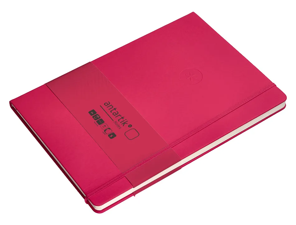 Carnet fermeture elastique antartik notes couverture rigide a4 papier uni ivoire 100 feuilles 80gr fsc framboise