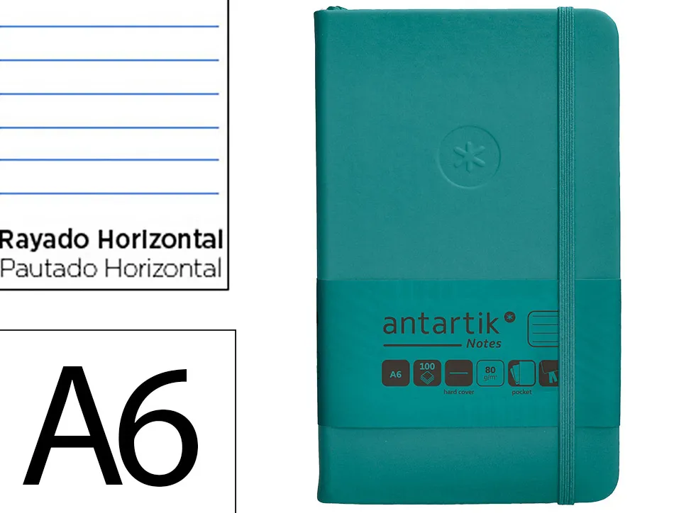 Carnet fermeture elastique antartik notes couverture rigide a6 ligne 100 feuilles 80gr fsc coloris vert paon