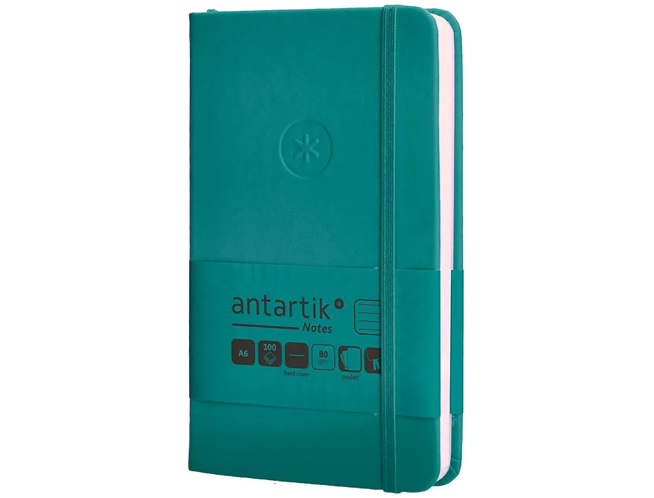 Carnet fermeture elastique antartik notes couverture rigide a6 ligne 100 feuilles 80gr fsc coloris vert paon