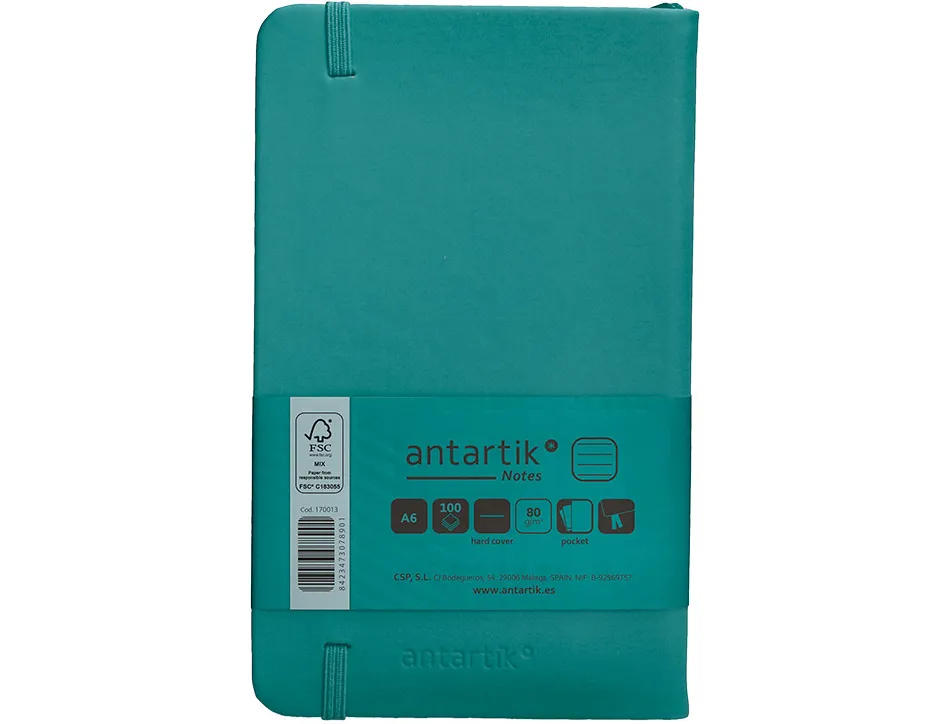 Carnet fermeture elastique antartik notes couverture rigide a6 ligne 100 feuilles 80gr fsc coloris vert paon