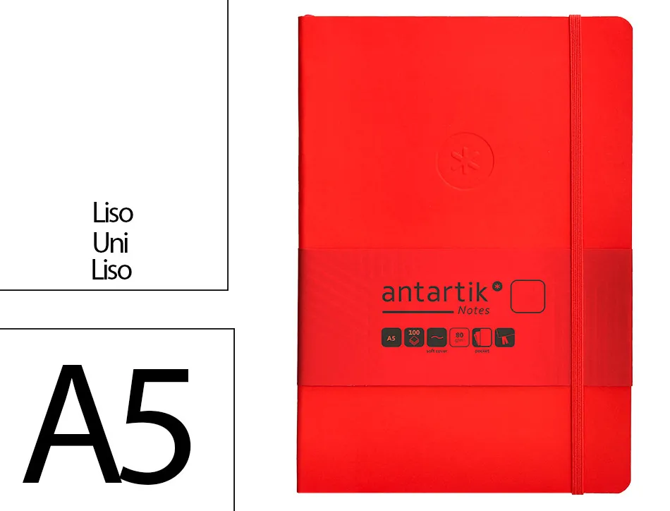 Carnet fermeture elastique antartik notes couverture souple a5 papier uni ivoire 100 feuilles 80gr fsc coloris rouge