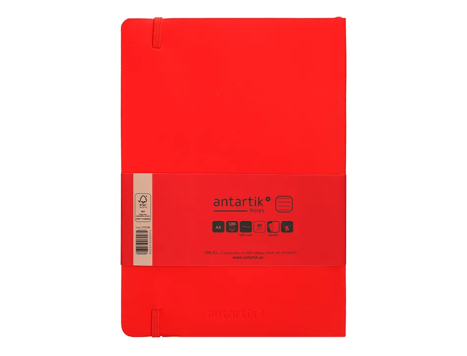 Carnet fermeture elastique antartik notes couverture souple a5 ligne 100 feuilles 80gr fsc coloris rouge