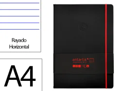 Carnet fermeture elastique rouge antartik notes couverture rigide a4 ligne 100feuilles 80gr fsc coloris noir